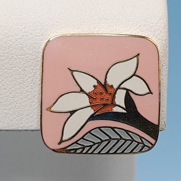 Vintage Laurel Burch Pink Enamel Wild Lily Clip Earrings - Picture 4 of 11